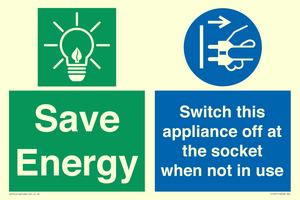 Save Energy, Switch this appliance off at the socket when not in use